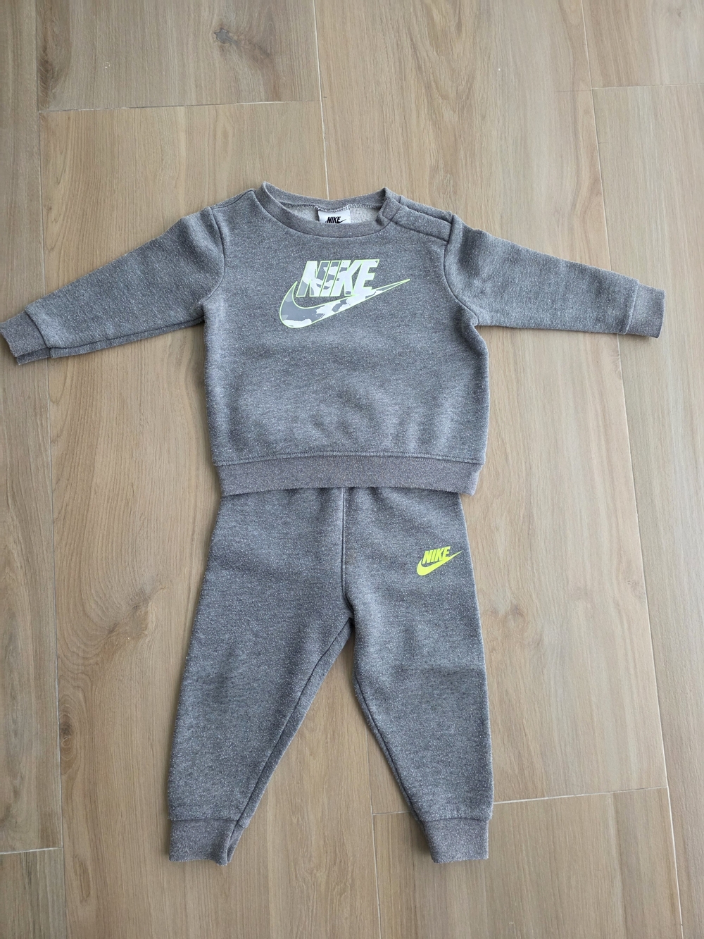 Nike Kids Grey Sweat Set with Neon Yellow Logo